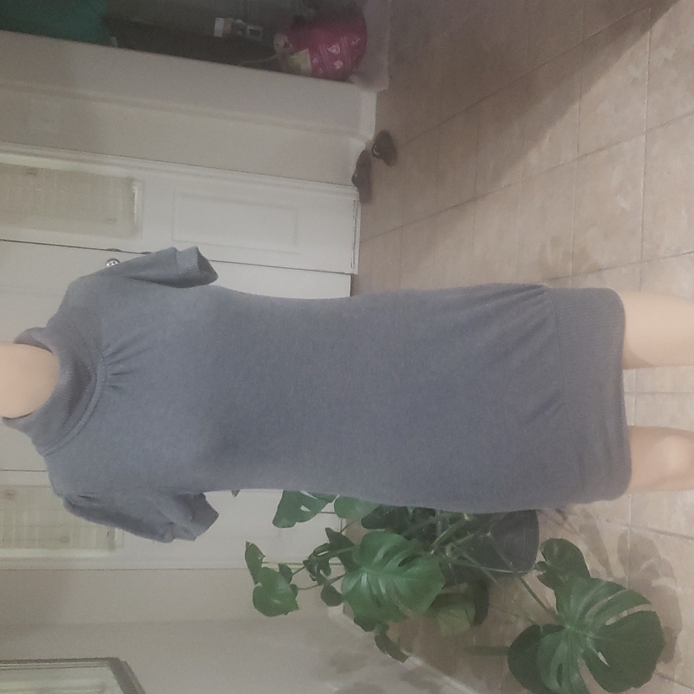 Chesley m cowlneck slight puffsleeve marled grey ribbed hems tunic/mini dr…